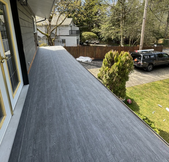66 Mil Grey Pearl Plank - Armor Deck Vinyl Decking on a Front Deck in Squamish